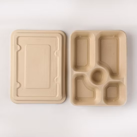 Stoviglie usa e getta Logo personalizzato stampato Contenitori per alimenti in carta da 500 ml 700 ml 800 ml 1000 ml Scatola da pranzo biodegradabile in bagassa di canna da zucchero