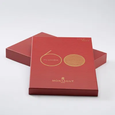 Confezione regalo con stampa a caldo in carta patinata e cartone grigio con base e coperchio